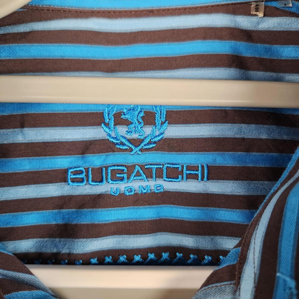 Bugatchi Shirt Mens Medium Blue Stripe Shaped Fit Dress Long Sleeve Business